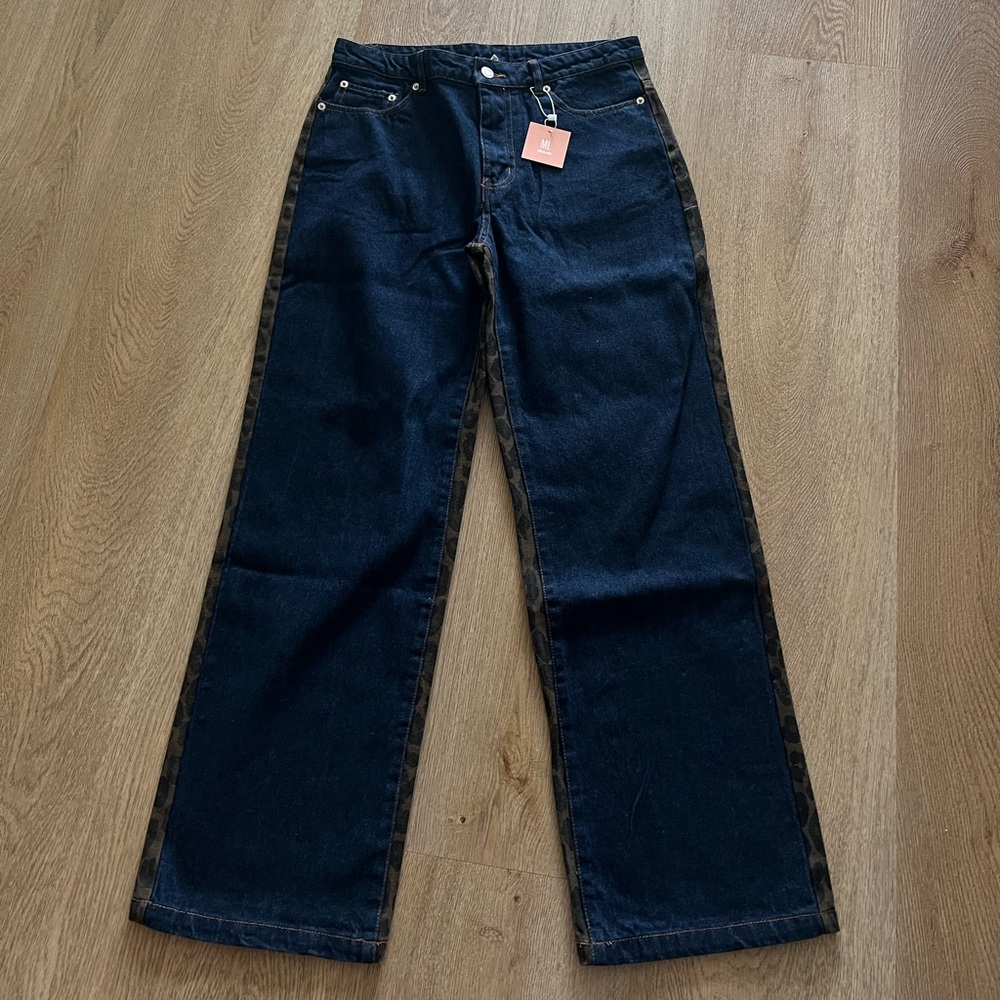 Miss Lola Black Jeans with Leopard Side Stripes